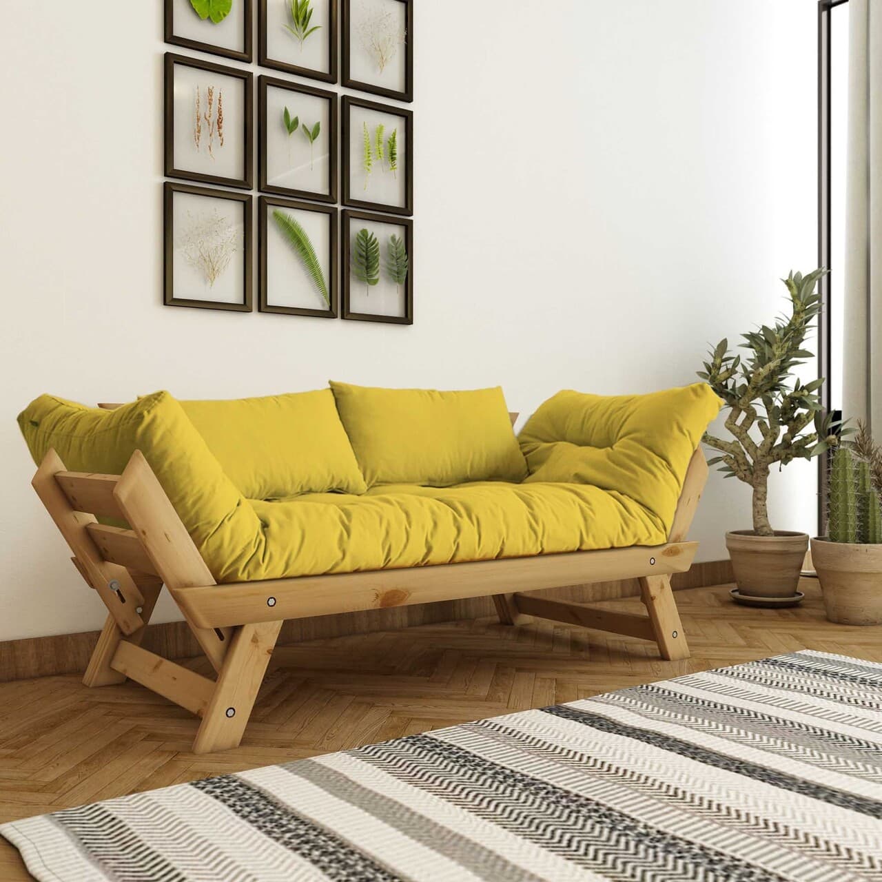 Canapea de gradina cu 2 locuri, Hanah Home, CPT8169-210, Natural / Galben