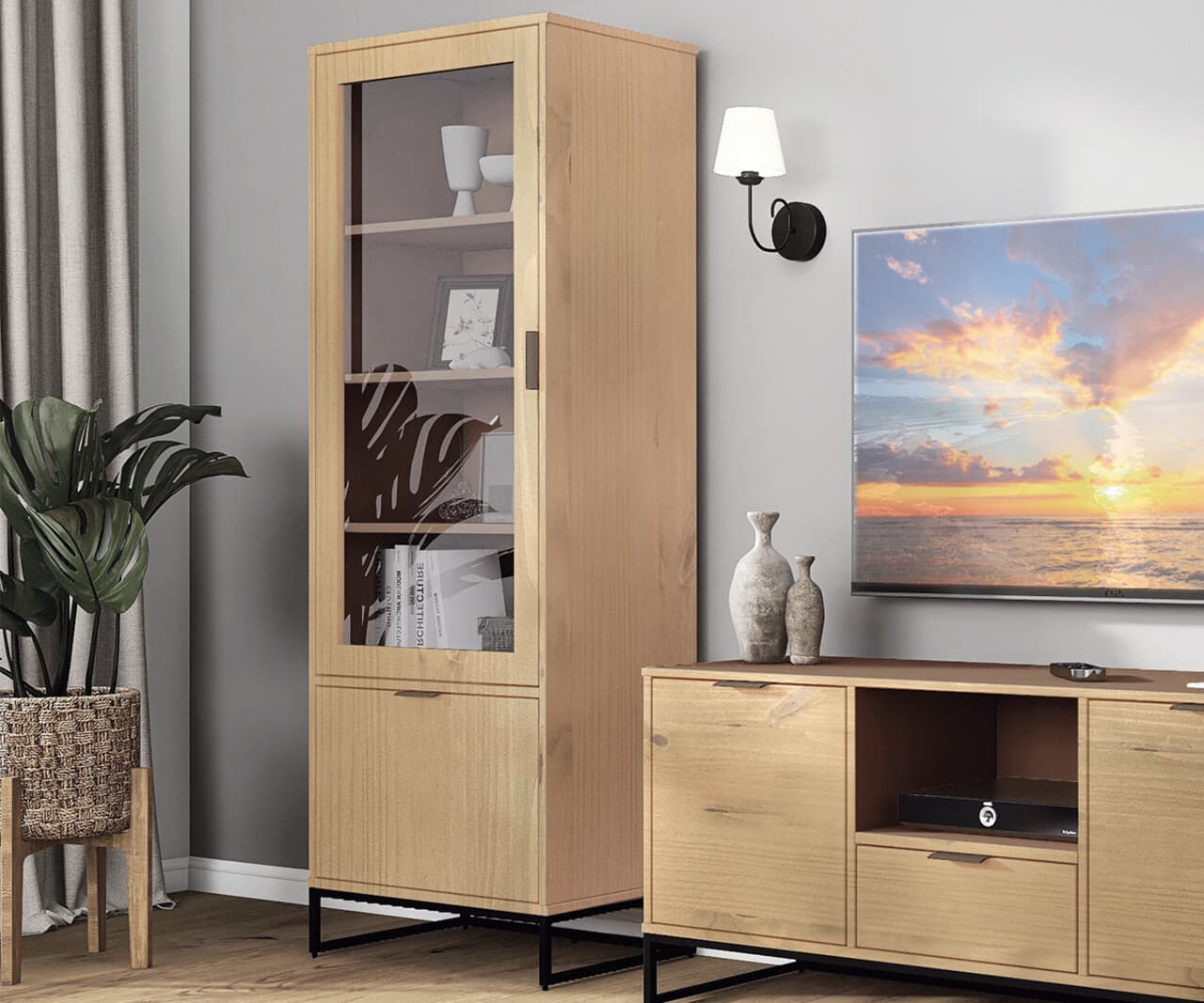 Dulap multifunctional Vivo 2T, Inter Link, 70x45x190 cm, lemn, stejar/negru