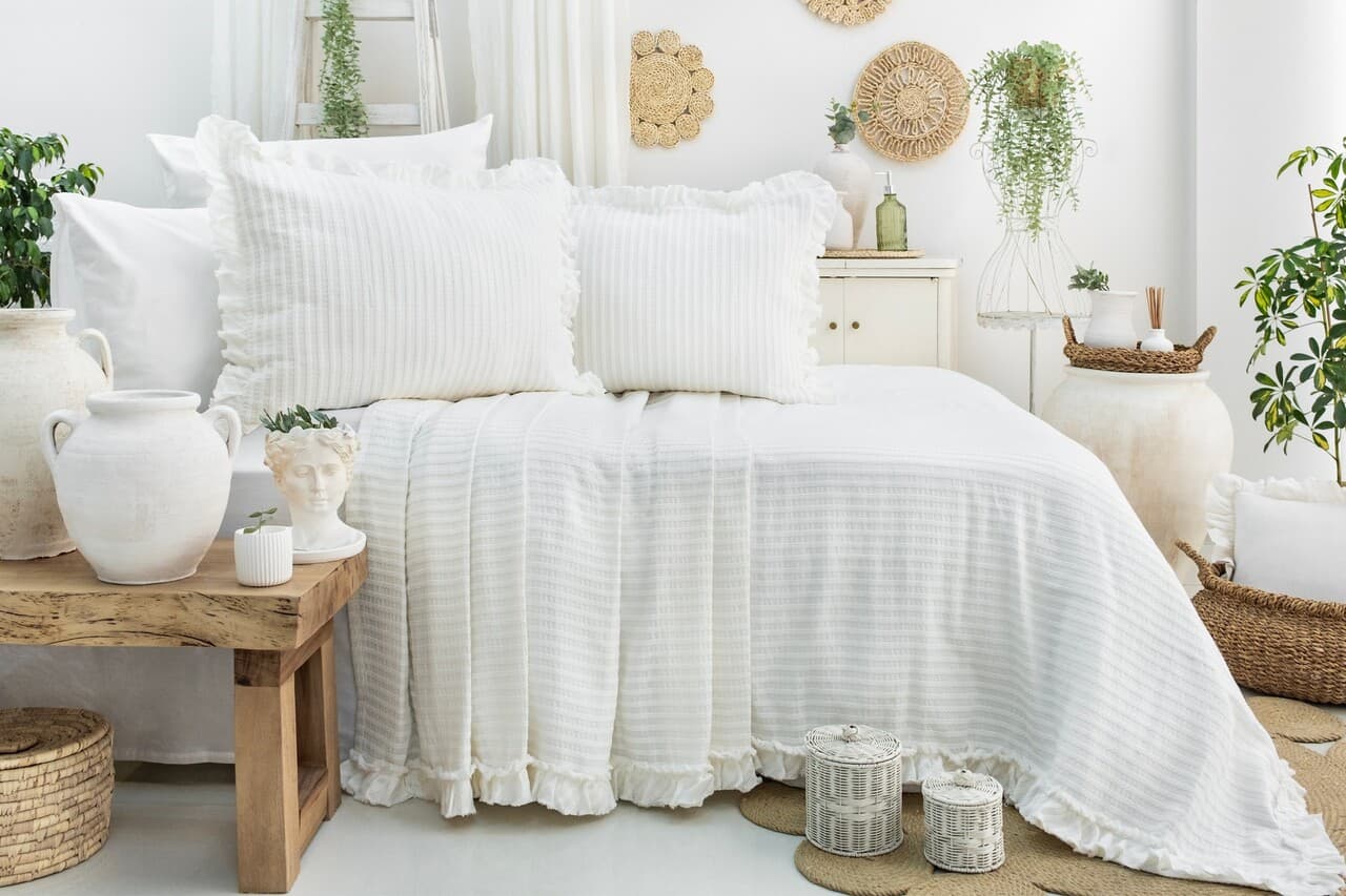 Set cuvertura pique dubla, L'essentiel Maison, Martha, Crem