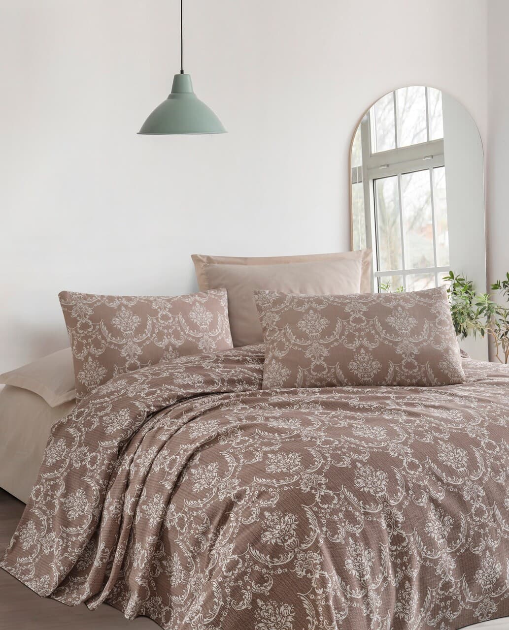 Set cuvertura pique dubla, L'essentiel Maison, Pure, Bumbac, Maro