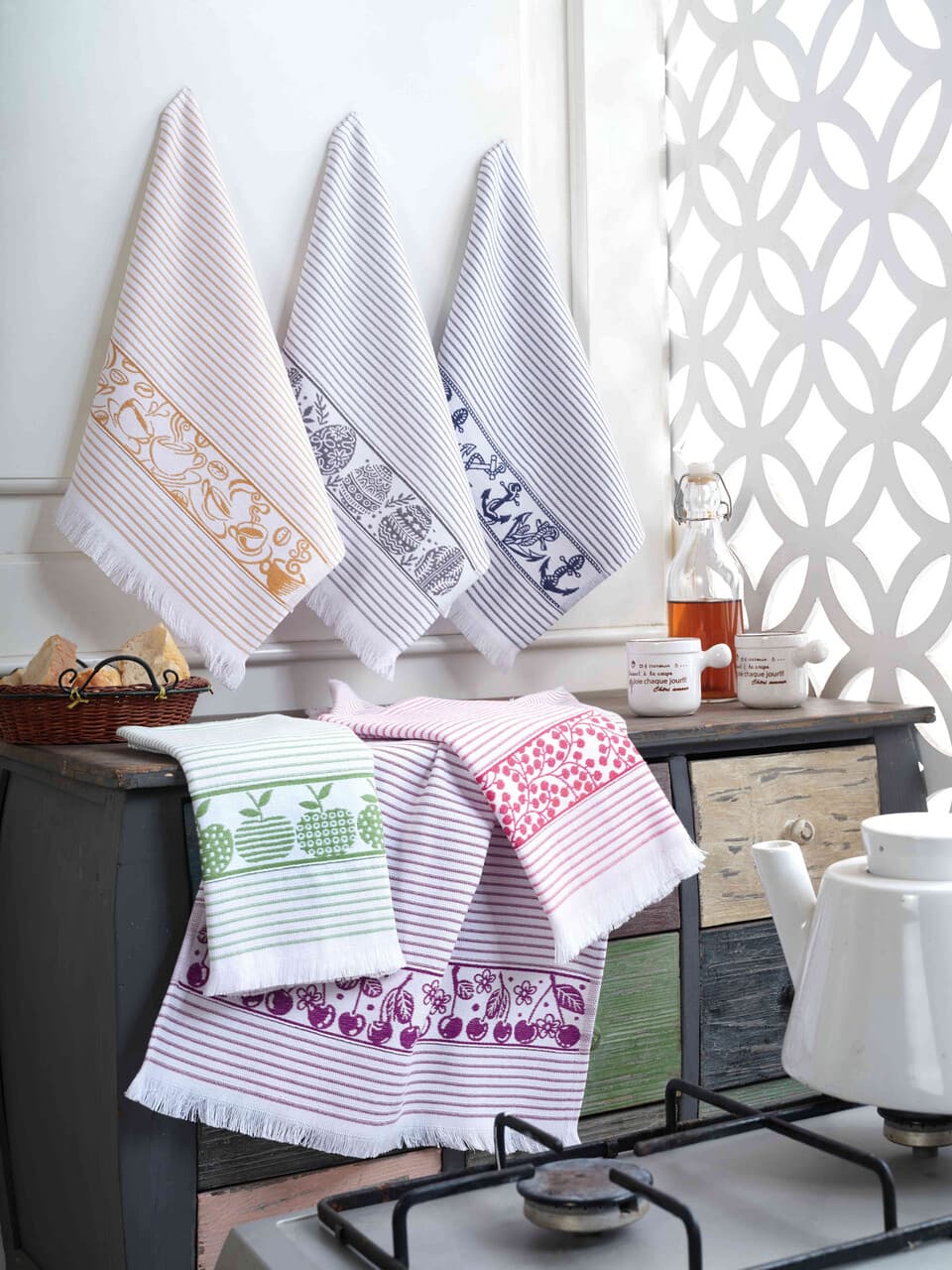 Set prosoape, L'essentiel Maison, Pecete, Alb / Albastru inchis / Gri / Roz / Violet / Verde / Galben