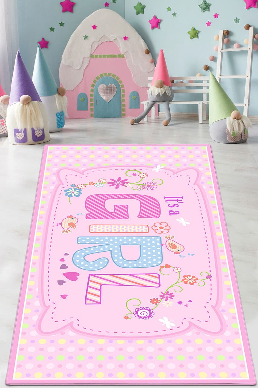 Covor pentru copii, It's A Girl, 80x140 cm, Poliester, Multicolor