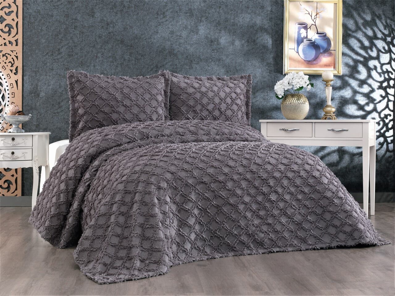 Set cuvertura de pat dubla 3 piese, L'essentiel Maison, Harem, Antracit
