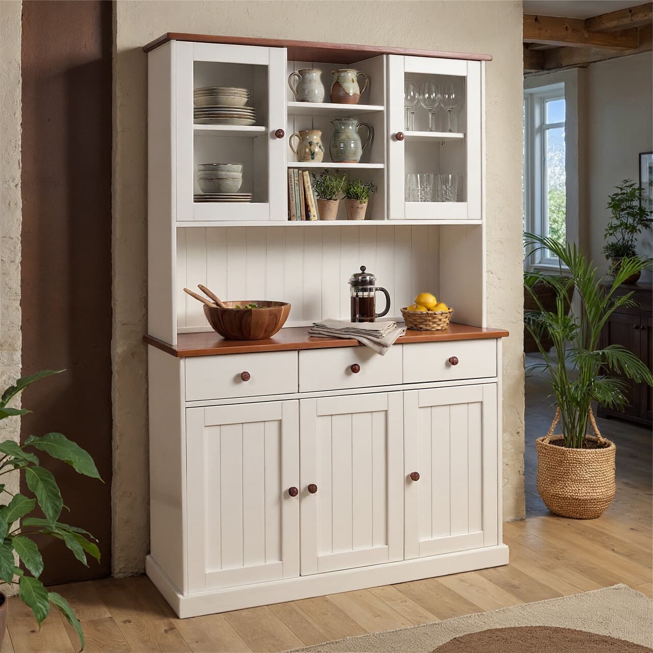 Bufet Westerland 6.2 , Inter Link, 131x45x190 cm, lemn, alb/maro sepia