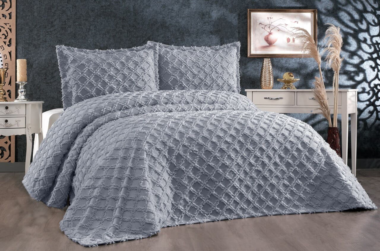 Set cuvertura de pat dubla 3 piese, L'essentiel Maison, Harem, Gri