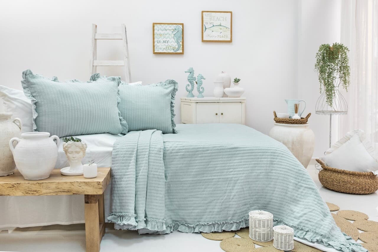 Set cuvertura pique dubla, L'essentiel Maison, Martha, Verde menta