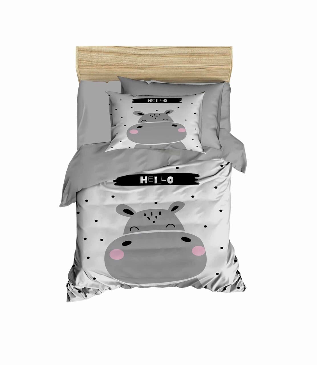 Lenjerie de pat pentru copii, L'essentiel Maison, PH198, Gri/Alb