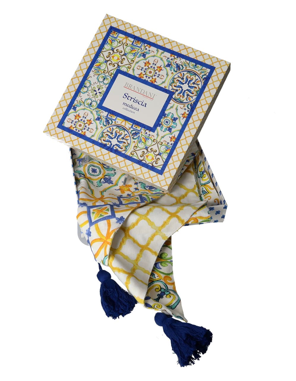 Traversa de masa, Medicea Retro, include cutie cadou, Brandani, 45x140 cm, bumbac