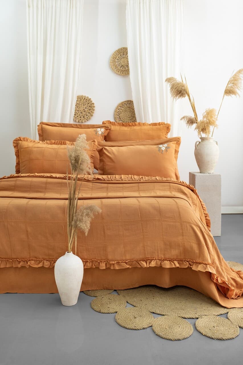Set cuvertura de pat dubla 3 piese, L'essentiel Maison, Fiorella, Portocaliu