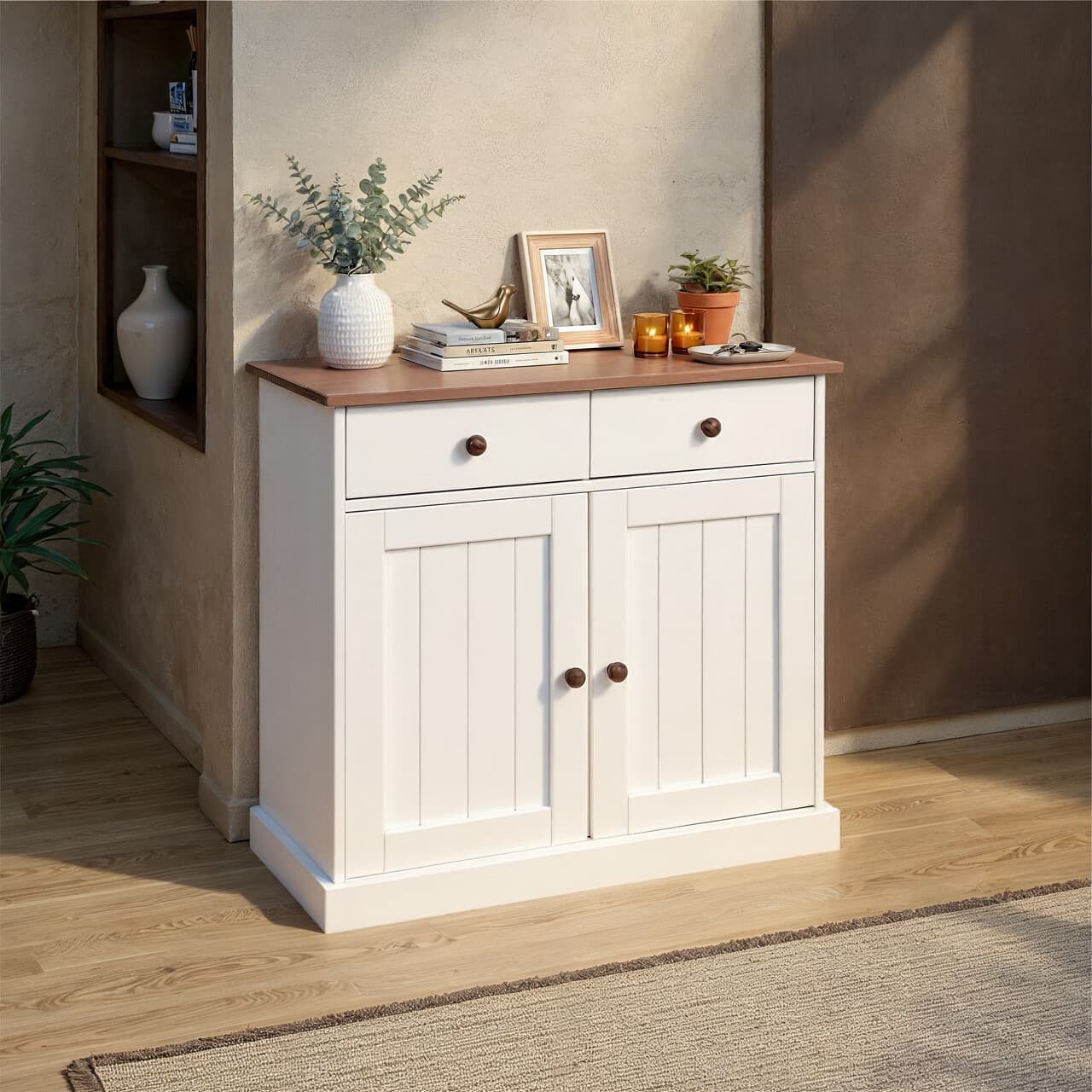 Comoda Westerland 3.2 , Inter Link, 90x45x86 cm, lemn, alb/maro sepia