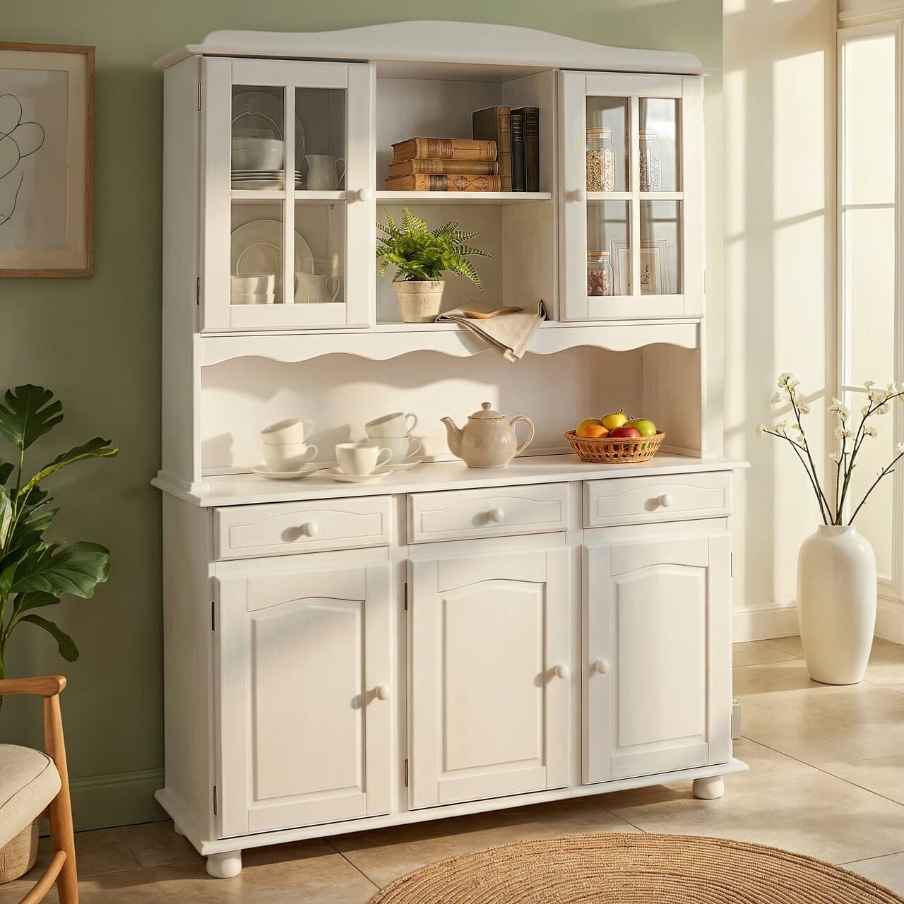 Bufet Siena, Inter Link, 130x32-43x197 cm, lemn, alb