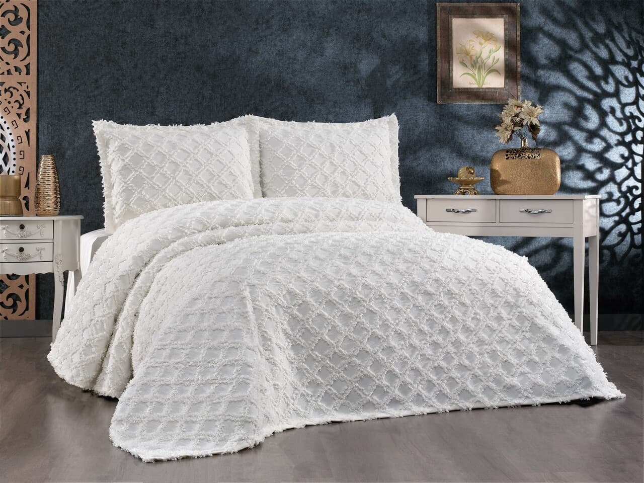 Set cuvertura de pat dubla 3 piese, L'essentiel Maison, Harem, Crem