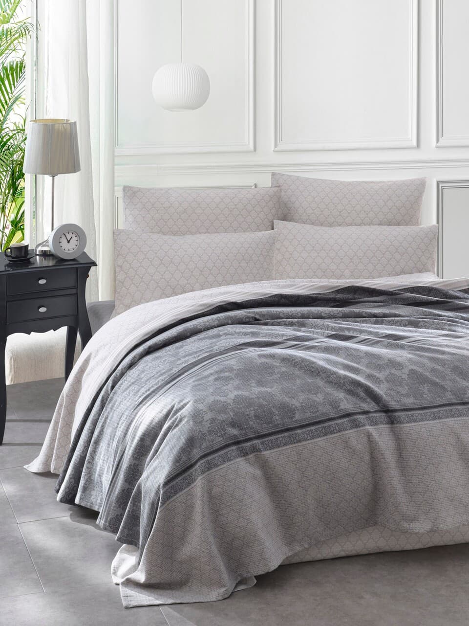 Set cuvertura pique Single, L'essentiel Maison, Creative, Bumbac, Gri