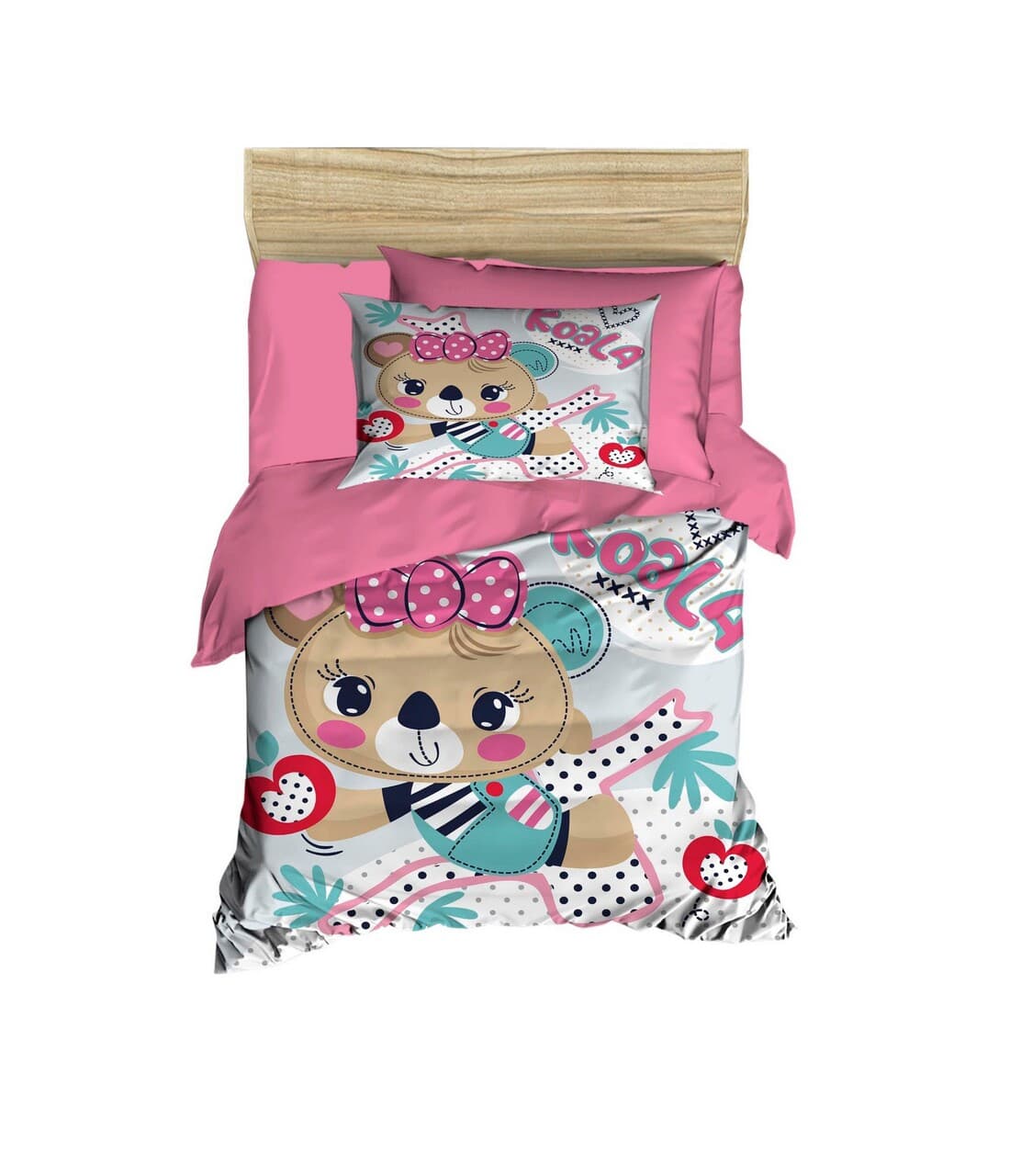 Lenjerie de pat pentru copii, L'essentiel Maison, PH148, Roz / Alb / Maro