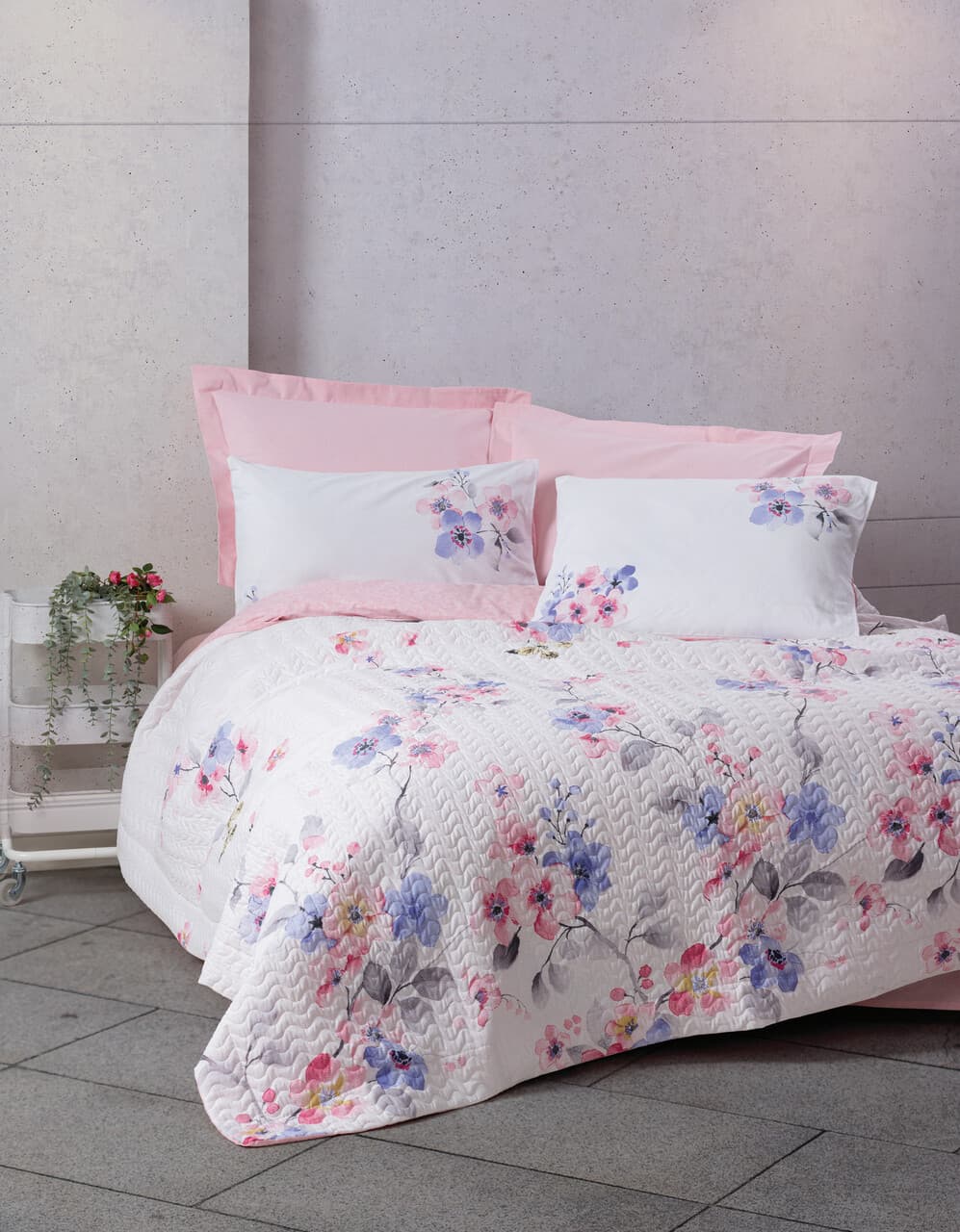 Set cuvertura matlasata Single, L'essentiel Maison, Jayda, Bumbac Ranforce, Pink / White / Purple