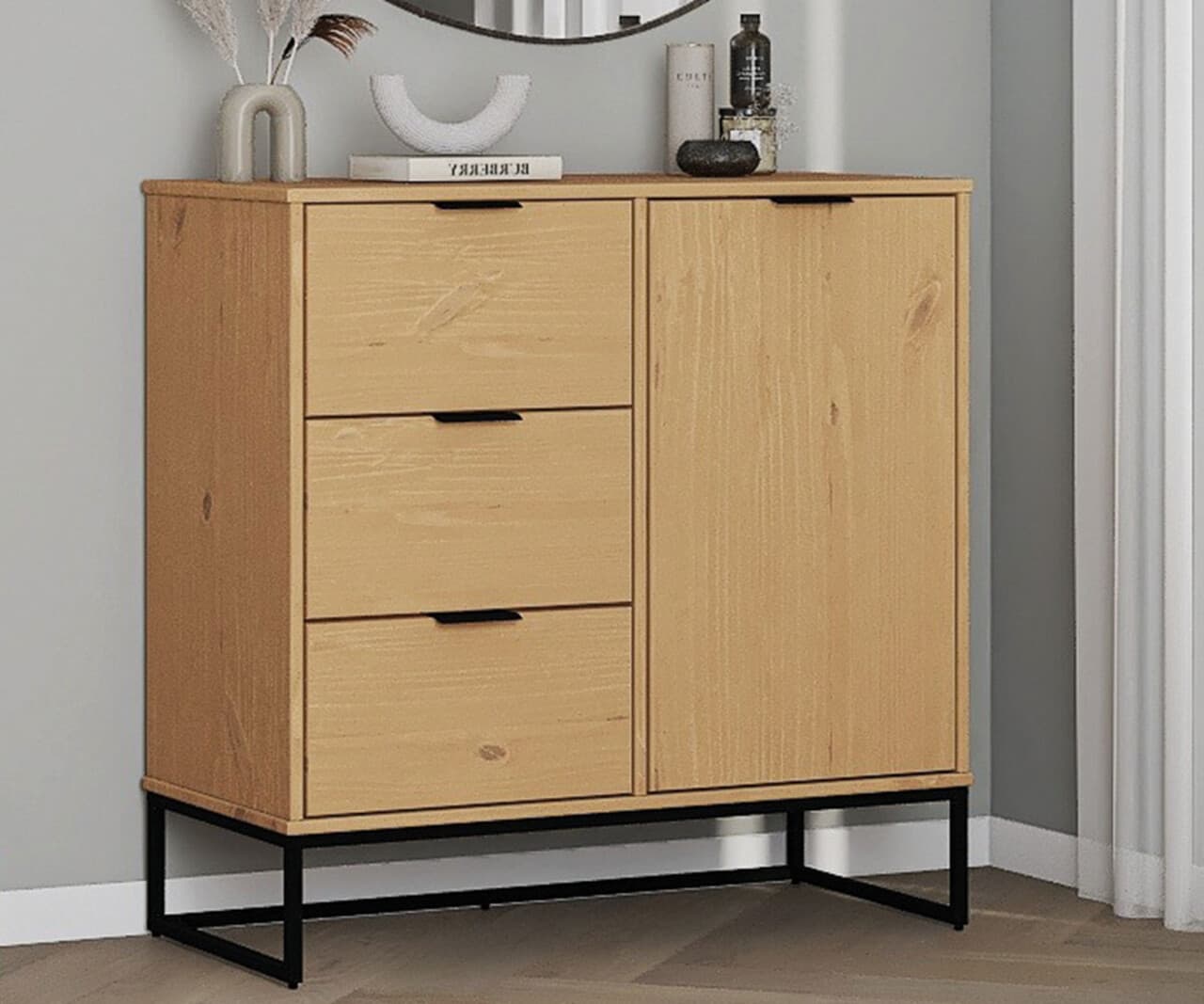 Comoda Vivo 1T3S, Inter Link, 100x45x80 cm, lemn, stejar/negru