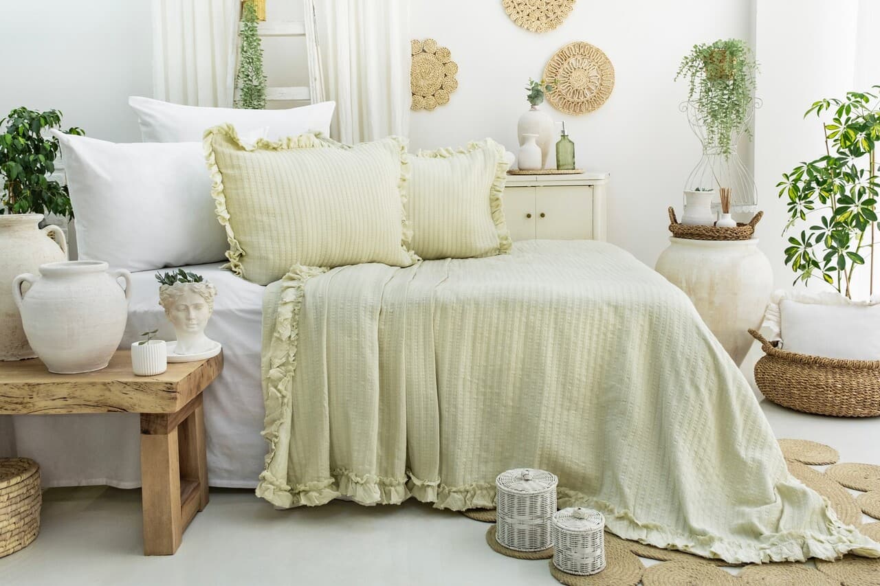 Set cuvertura pique dubla, L'essentiel Maison, Martha, Verde