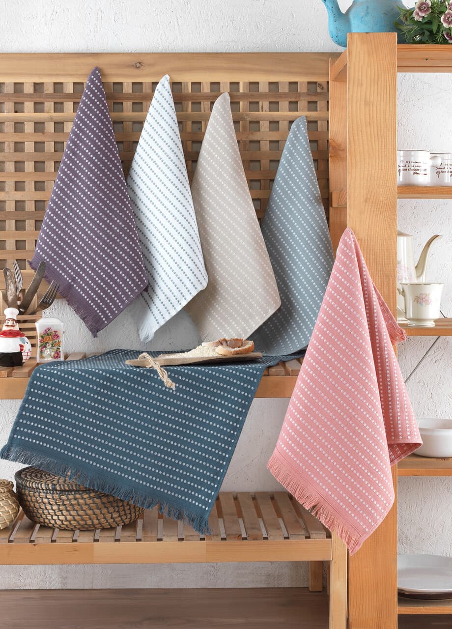 Set prosoape, L'essentiel Maison, Berlino, Albastru inchis / Maro / Pudra / Verde / Bej