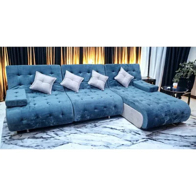 Coltar Cairo, albastru - 300x190 cm ,extensibil, lada depozitare, tapiterie stofa premium, suprafata dormit mare