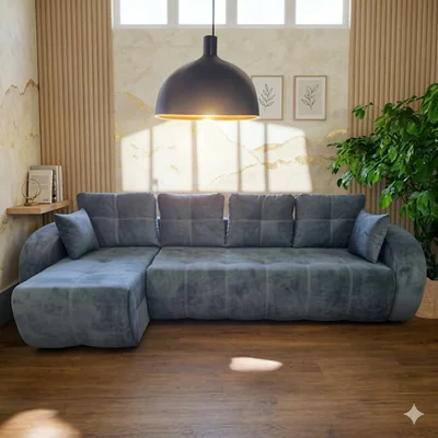 Coltar Madrid Tip 2 extensibil - 305x150 cm, cu lada de depozitare, tapiterie stofa, saltea poliuretanica, structura fag