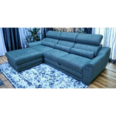 Coltar Monaco extensibil, albastru - 270x180 cm, lada depozitare, stofa premium