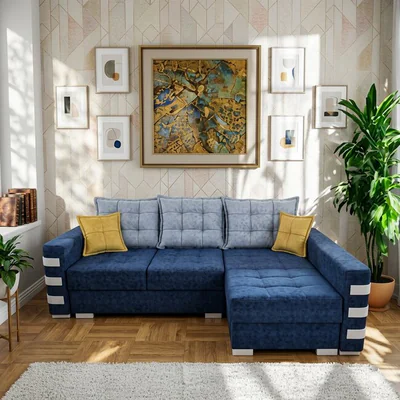 Coltar Oslo Tip 1 extensibil, culoare personalizabila - 240x165 cm, lada de depozitare, tapiterie stofa, saltea cu memorie, structura din lemn fag