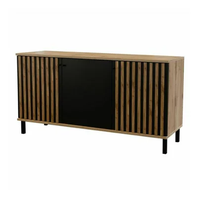 Comoda London 3D, 3 usi spatioase, design minimalist, PAL melaminat, 150x45x85 cm, negru