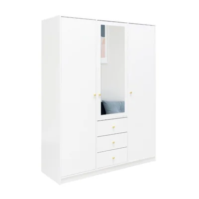 Dulap Siena D3, compartimentare eficienta si oglinzi incluse, PAL melaminat, 149x58x200 cm, alb