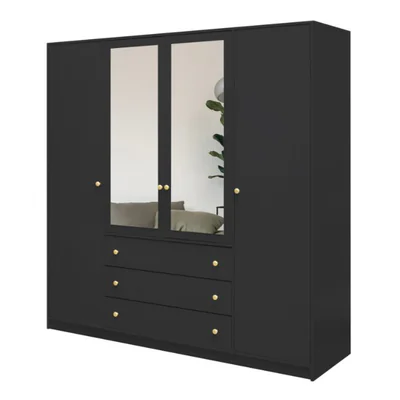 Dulap Siena D4, spatiu generos cu patru usi si oglinzi, PAL melaminat, 196x58x200 cm, alb