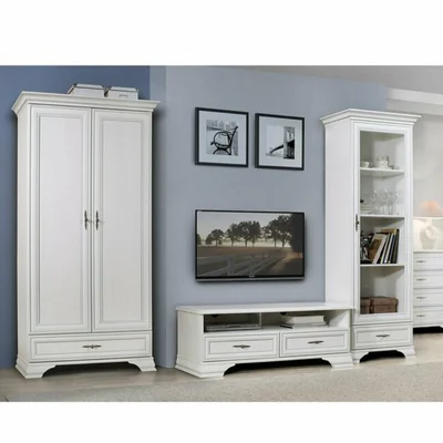 Living Idento 4, set complet mobilier clasic, vitrina(REG1W1S) , comoda TV(RTV2S) si dulap (SZF2D1S), alb