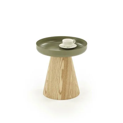Masuta de cafea Gina, blat rotund MDF lacuit, structura lemn masiv, 40x42 cm, maro / verde