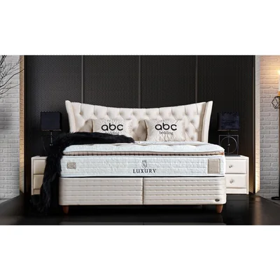 Pat tapitat Lincolin 180x200 cm bej, cu lada depozitare, design elegant