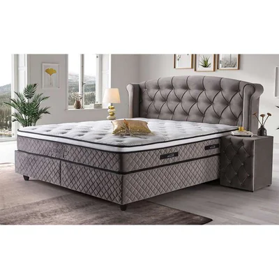 Pat tapitat Hadise 140x200 cm gri, cu lada depozitare si somiera rabatabila