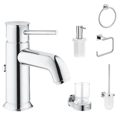 Set baterie lavoar Grohe Start Classic si accesorii baie Grohe Essentials, crom