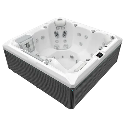 Minipiscina jacuzzi 6 persoane, alb-lucios, 43 jeturi, Infinity jets, LED, 215A 215 cm, Wellis Atlas Life Essential