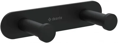 Cuier de baie negru mat, cu 2 agatatori, fixari ascunse, Deante Jasmin