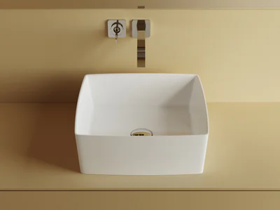 Lavoar pe blat compozit, 40 x 40 cm, alb lucios, forma patrata, Foglia Olga