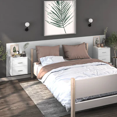 vidaXL Noptiere de perete, 2 buc., alb