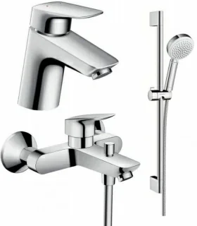 Set baterii 3in1 Hansgrohe Logis NEW cu baterie de lavoar, cada si set de dus
