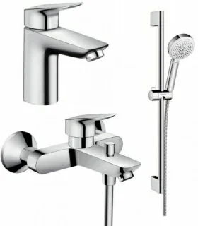 Set baterii 3in1 Hansgrohe Logis 100 NEW cu baterie de lavoar, cada si set de dus