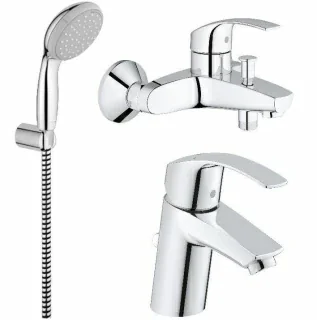 Set baterii 3in1 Grohe Eurosmart New cu baterie lavoar, baterie cada si set de dus cu agatatoare