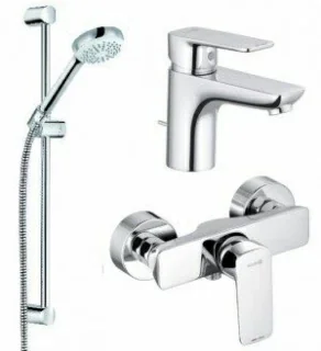 Set PROMO 3 in 1 Kludi Pure&Style baterie de lavoar, baterie de dus si set de dus