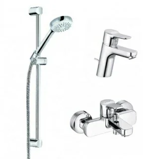 Set baterii 3 in1 Kludi Pure&Easy baterie lavoar, baterie cada si set de dus