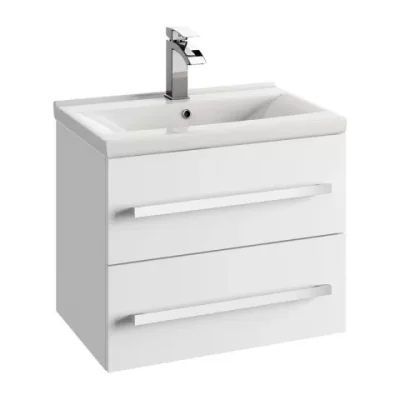 Baza lavoar suspendat Defra Granada 2 sertare 59.9x39.8 cm alb lucios