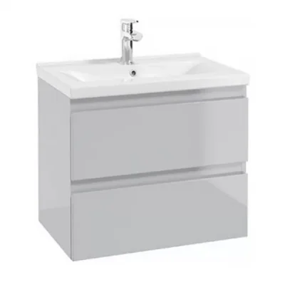 Baza lavoar suspendat Defra Como 2 sertare 59.9x40 cm gri-deschis lucios