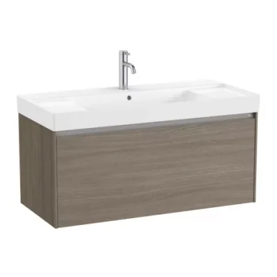 Set PROMO mobilier baza si lavoar cu 2 polite Roca Ona Unik 1 sertar 100x46 cm ulm inchis