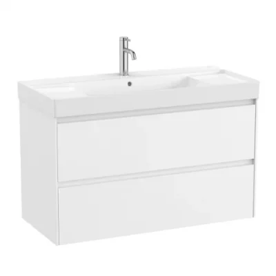 Set PROMO mobilier baza si lavoar cu 2 polite Roca Ona Unik 2 sertare 100x46 cm alb mat
