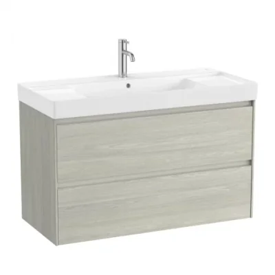Set PROMO mobilier baza si lavoar cu 2 polite Roca Ona Unik 2 sertare 100x46 cm stejar deschis
