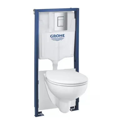 Set PROMO 4 in 1 vas WC rimless cu capac Grohe Bau Ceramic rezervor Solido cu clapeta Skate Cosmopolitan crom