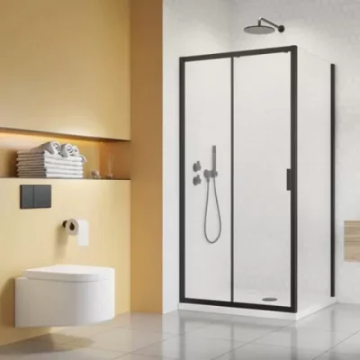 Set promotional cabina de dus Radaway Alienta DWJ+S negru mat 100x80 cm cu cadita si sifon